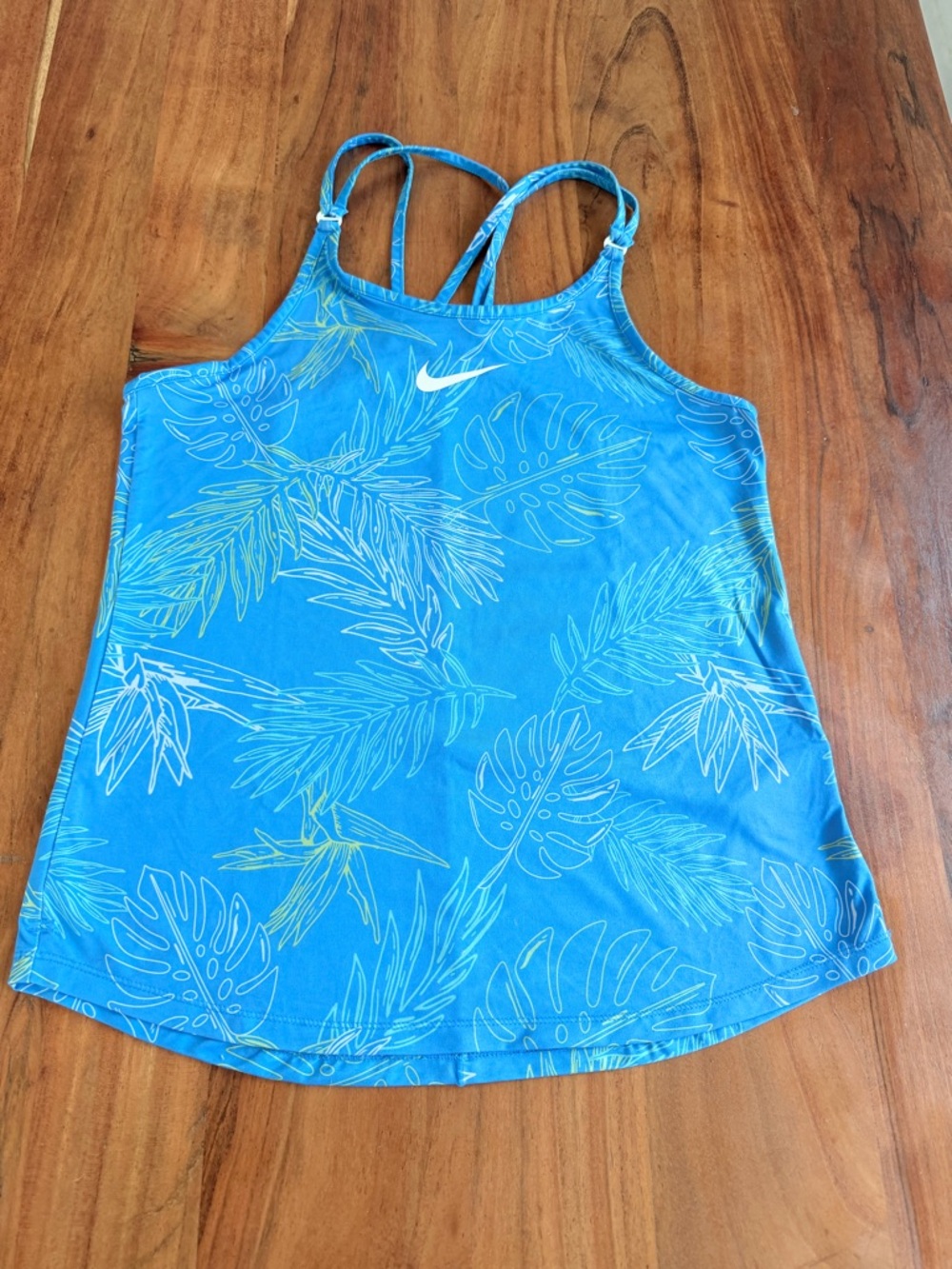 Y2K graphic print Nike Bright Blue Leaf-Print Racerback Tank top size M